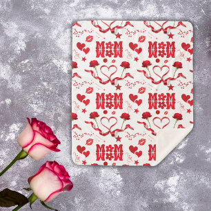 MOM/WOW: A Love Letter in Red on white Sherpa Blanket