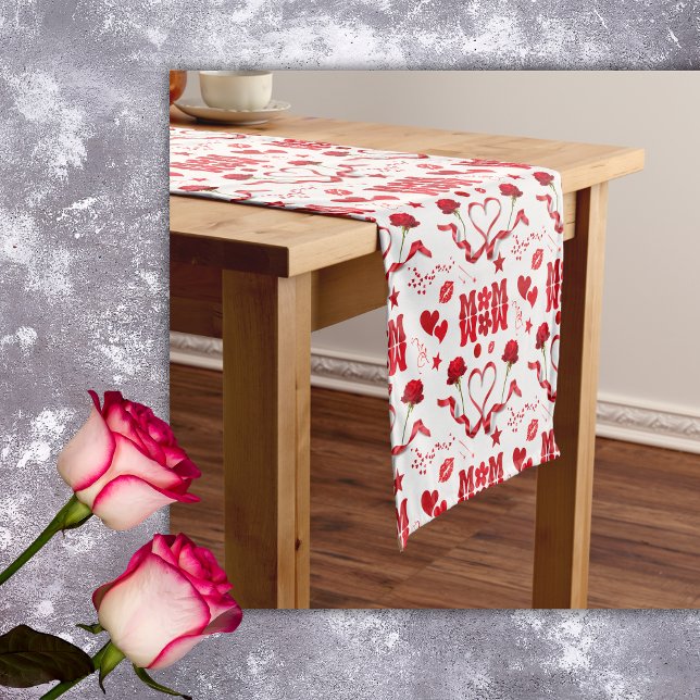 MOM/WOW: A Love Letter in Red on white | Short Table Runner (Creator Uploaded)