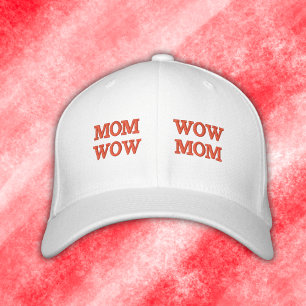 MOM WOW in red embroidery   Women's Polo Embroidered Hat