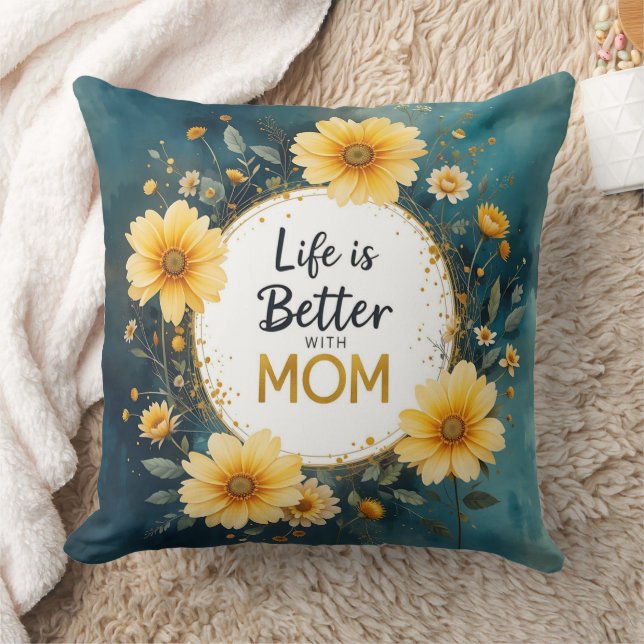 MOM Yellow Wildflowers Butterflies Cushion (Blanket)