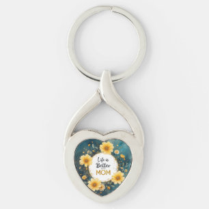 MOM Yellow Wildflowers Butterflies Key Ring