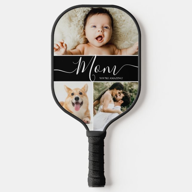 Mom You’re Amazing Custom Photo Collage gift Pickleball Paddle (Front)
