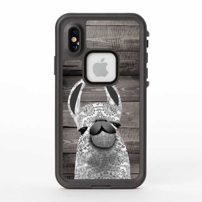 Moma Llama with White Llama Coral Barn Wood LifeProof iPhone Case (Back)