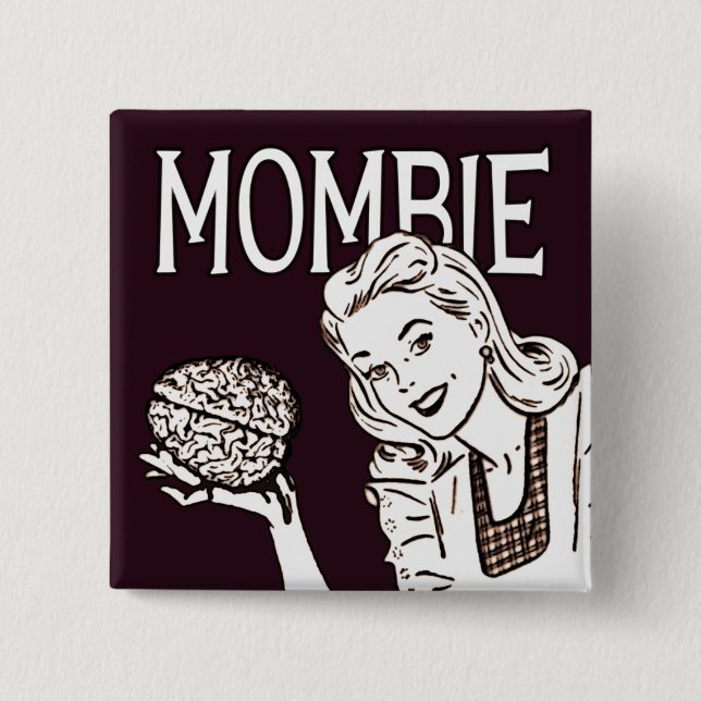 Mombie Retro Zombie 15 Cm Square Badge (Front)