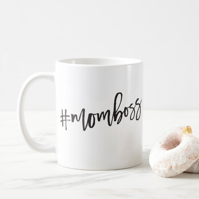 #MOMBOSS black minimal casual script funny quote Coffee Mug (With Donut)