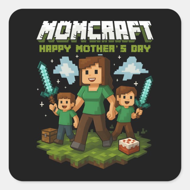 Momcraft Happy Mother Day Funny Gamer Mum Square Sticker (Front)