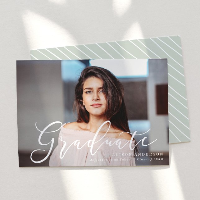 Momentous Script Mint Photo Graduation Announcement (Creator Uploaded)