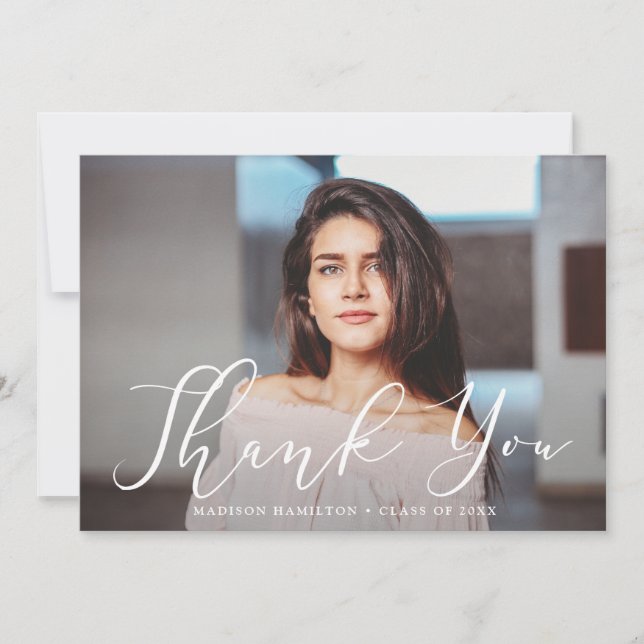 Momentous Script Photo Graduation Thank You Card (Front)