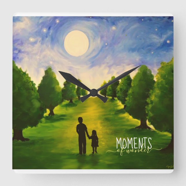 Moments of wonder moonlit walk in woods square wall clock (Front)