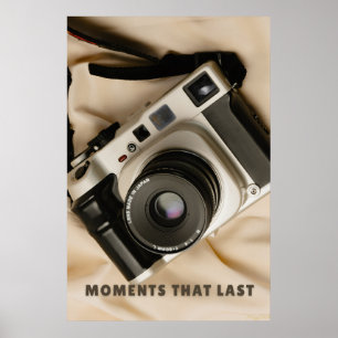 Moments That Last: Vintage Film Camera & Silk Art Poster