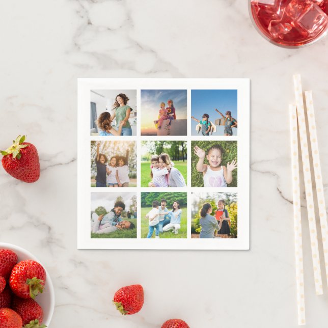 Moments Treasured: Customisable 9 Photo Collage Napkin (Insitu)