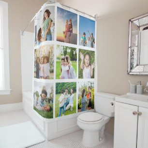 Moments Treasured: Customisable 9 Photo Collage Shower Curtain