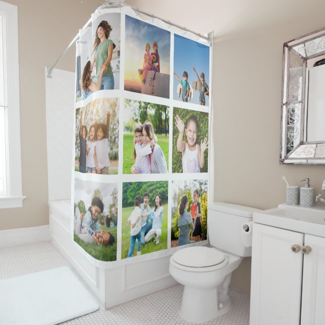 Moments Treasured: Customisable 9 Photo Collage Shower Curtain (In Situ)
