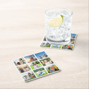 Moments Treasured: Customisable 9 Photo Collage Square Paper Coaster