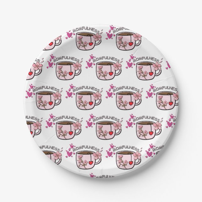Momfulness Floral Tea Cup Seamless Pattern Paper Plate (Front)