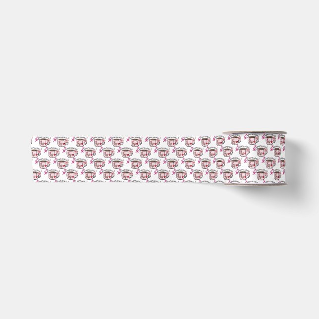 Momfulness Floral Tea Cup Seamless Pattern Satin Ribbon (Front)
