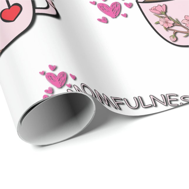 Momfulness Floral Tea Cup Seamless Pattern Wrapping Paper (Roll Corner)