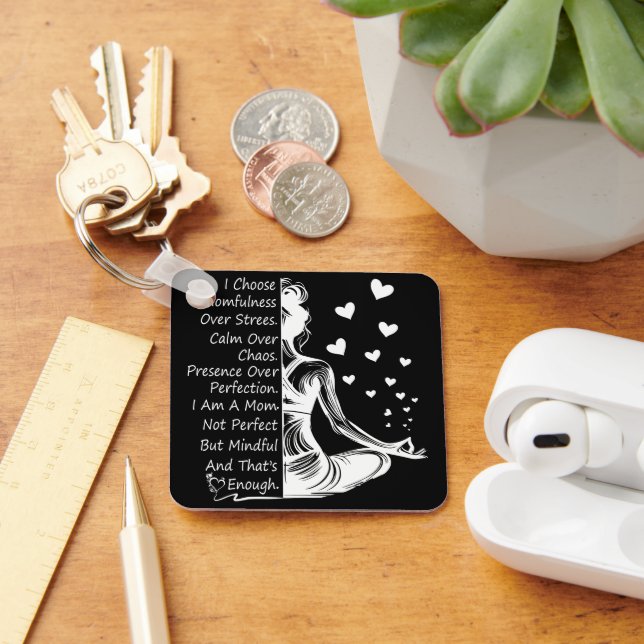 Momfulness Over Stress Mindful Mum Quote Key Ring (Desk)