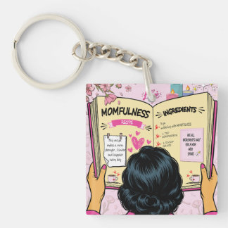Momfulness Recipe Book Cute Comic Art Key Ring