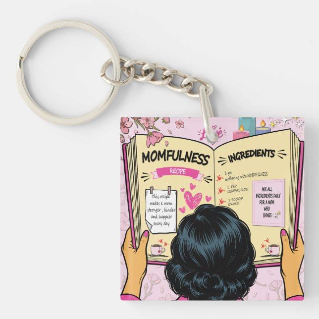Momfulness Recipe Book Cute Comic Art Key Ring (Front)