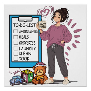Momfulness To-Do List Cute Mum Illustration Poster