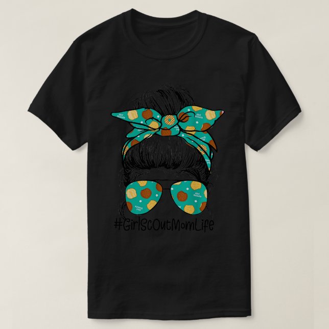 Momlife Messy Bun Scout For Girls Cookie Mum Mothe T-Shirt (Design Front)