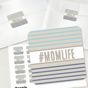 Momlife turquoise blue and beige square sticker