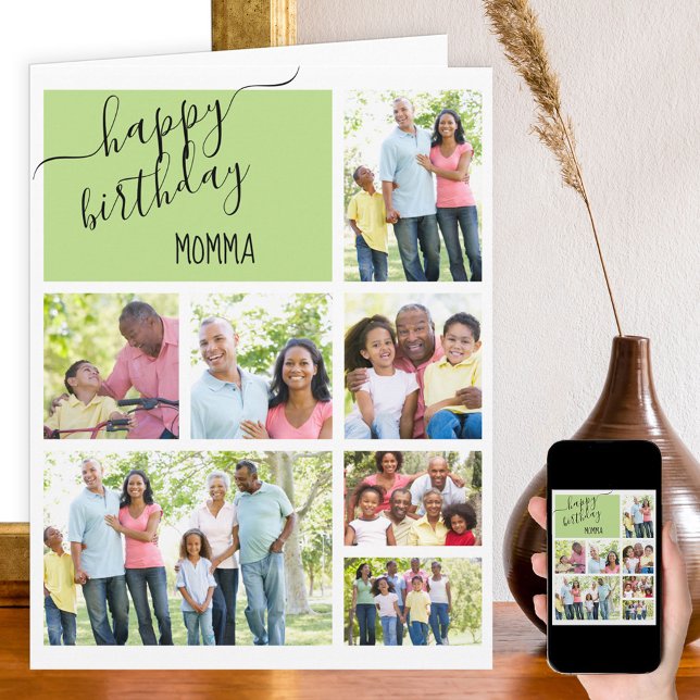 Momma 7 Photo Collage Green Personalised Birthday Card (Creator Uploaded)