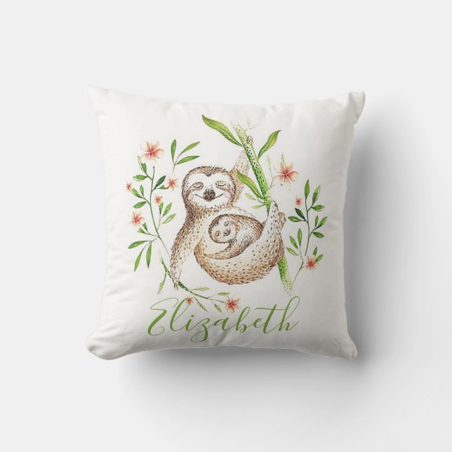 Momma and baby sloths   personalised cushion (Front)