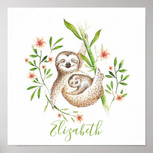 Momma and baby sloths poster