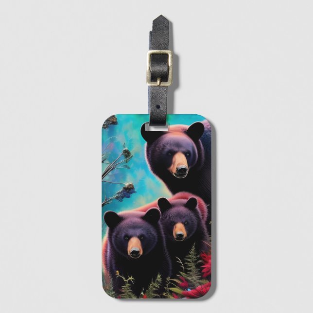Momma Bear and cubs Luggage Tag (Front Vertical)