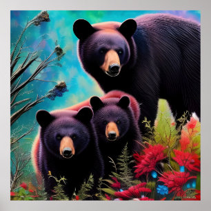 Momma Bear and cubs Poster