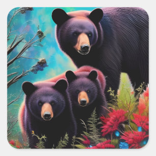 Momma Bear and cubs Square Sticker