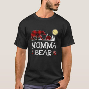 Momma Bear Christmas Pajama Red Plaid Buffalo Fami T-Shirt