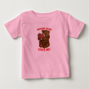 Momma Bear Loves Me Teddy and Heart Baby T-Shirt