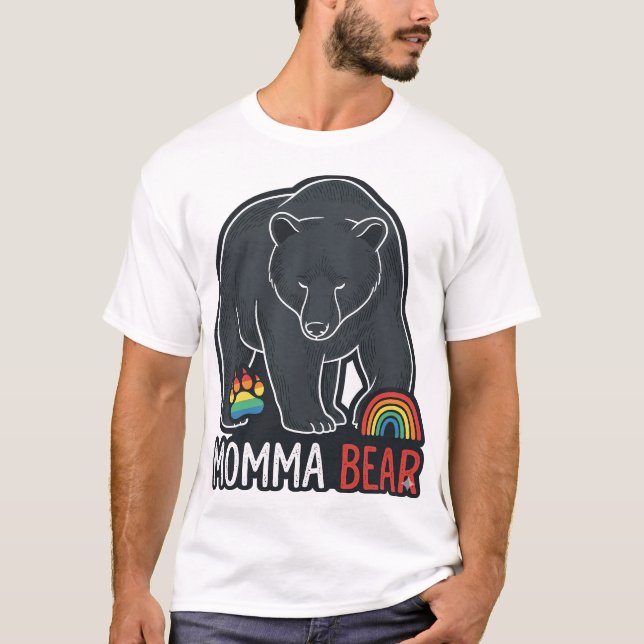 Momma Bear Rainbow Vintage Engraving Shirt Design  (Front)