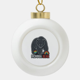 Momma Bear Rainbow Vintage Engraving Shirt Design Ceramic Ball Christmas Ornament