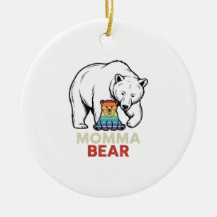 Momma Bear Rainbow Vintage Engraving Shirt Design_ Ceramic Tree Decoration