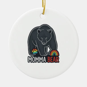 Momma Bear Rainbow Vintage Engraving Shirt Design Ceramic Tree Decoration
