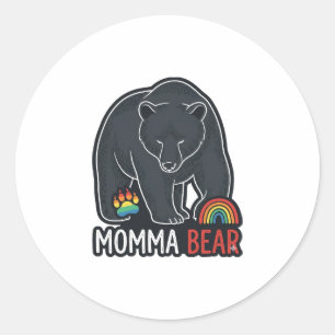Momma Bear Rainbow Vintage Engraving Shirt Design Classic Round Sticker