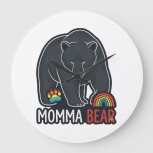 Momma Bear Rainbow Vintage Engraving Shirt Design Large Clock