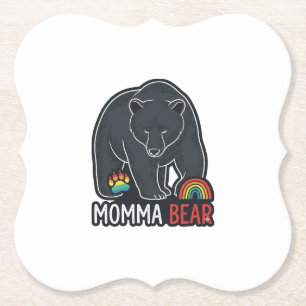 Momma Bear Rainbow Vintage Engraving Shirt Design Paper Coaster