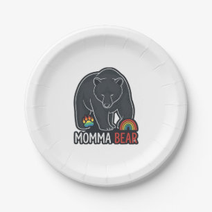 Momma Bear Rainbow Vintage Engraving Shirt Design Paper Plate