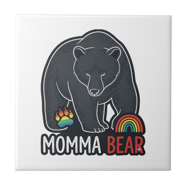 Momma Bear Rainbow Vintage Engraving Shirt Design  Tile (Front)