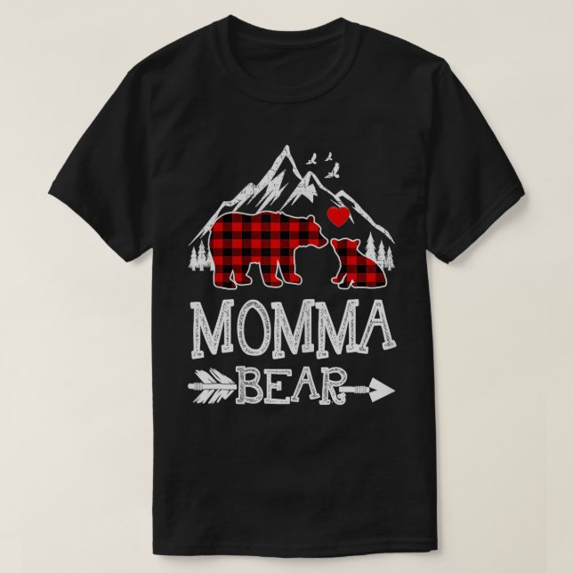 Momma Bear , Red Buffalo Plaid Grandma Bear Pajama T-Shirt (Design Front)