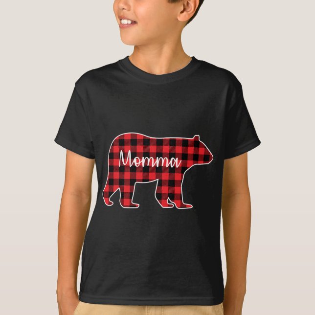 Momma Bear Red Plaid Family Matching Christmas Paj T-Shirt (Front)
