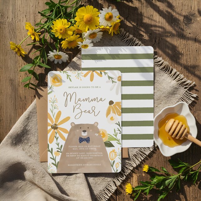 Momma Bear & Sweet Honey Bee Baby Boy Shower Invitation (Momma Bear & Sweet Honey Bee Baby Boy Shower Invitation)
