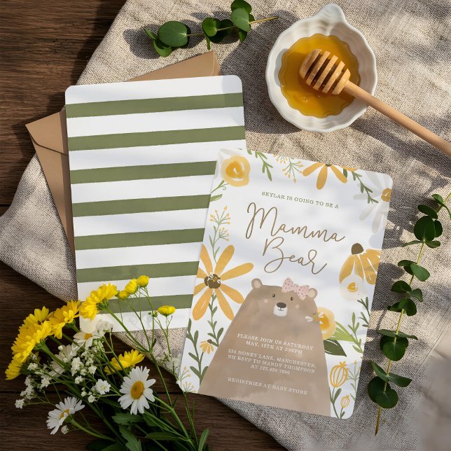 Momma Bear & Sweet Honey Bee Baby Girl Shower Invitation (Momma Bear & Sweet Honey Bee Baby Girl Shower Invitation)