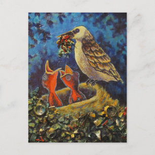 Momma Bird, Recycled Art Postcard