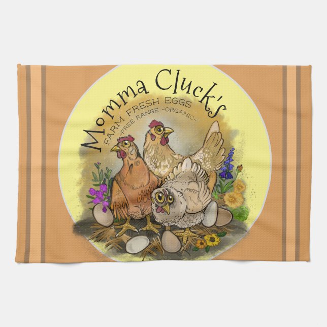 Momma Cluck's Farm Fresh Eggs  Tea Towel (Horizontal)